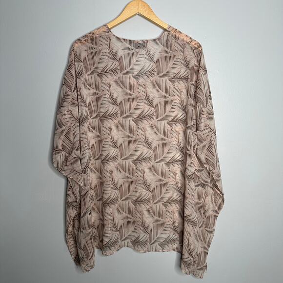 Adrienne Women's Pink, Brown and Ivory Sheer Tropical Plant Print Poncho Size‎ S - Picture 7 of 7